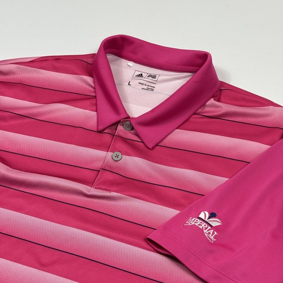adidas Other - Adidas Polo Golf Shirt Polyester Short Sleeve Striped Pink Men's Large